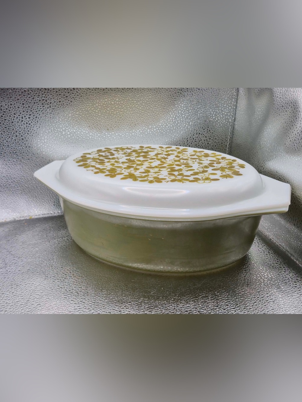 Vintage Pyrex Verde Olive Green 2 1/2 Qt Oval Casserole Dish With Lid 043